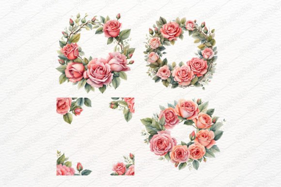 Download Watercolor Rose Flower Wreath Frame Set - Frame set Collection