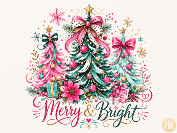 Download Merry &amp; Bright Pink Christmas Trees PNG - Pink Collection