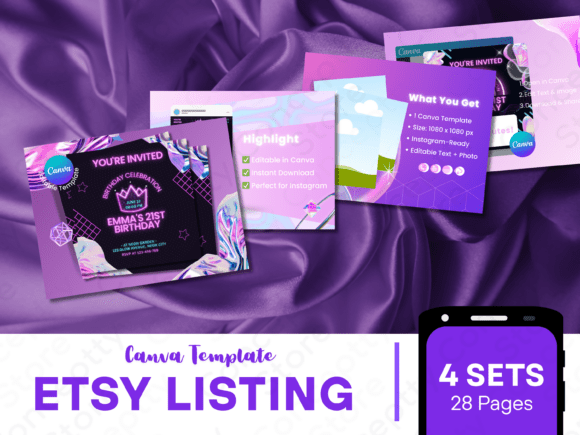 Download 4-Set Etsy Listings Neon Party Templates - Party Collection